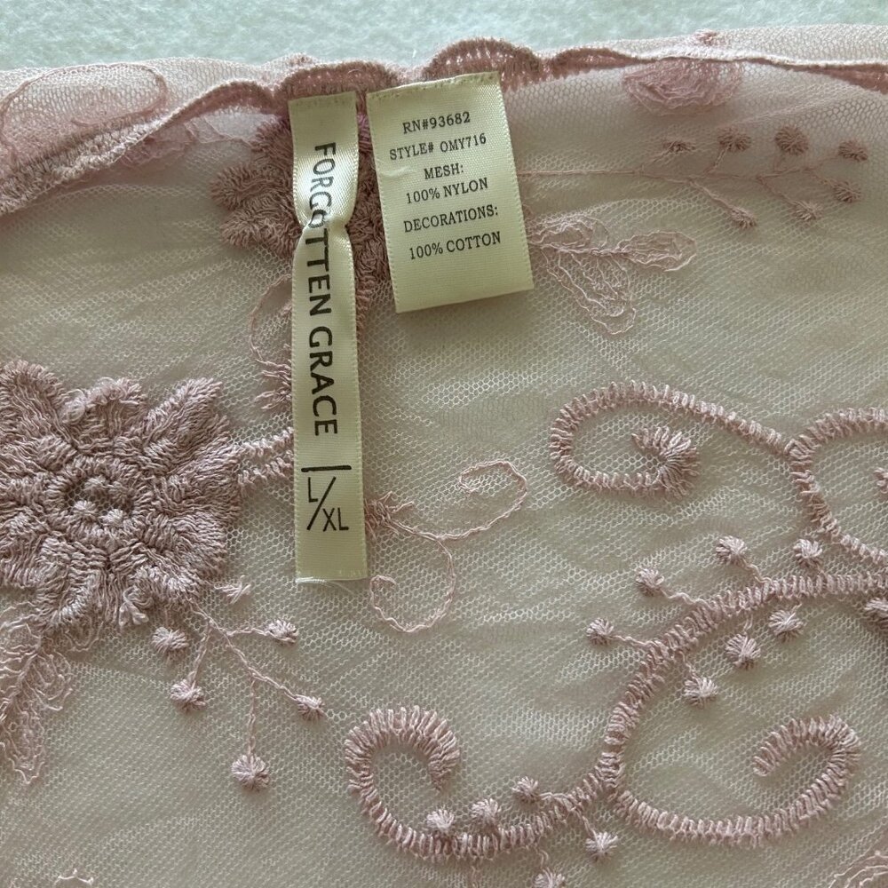 Forgotten Grace Pink Lace Cardigan Duster Tie Front Romantic Boho Topper Sheer - Picture 6 of 7